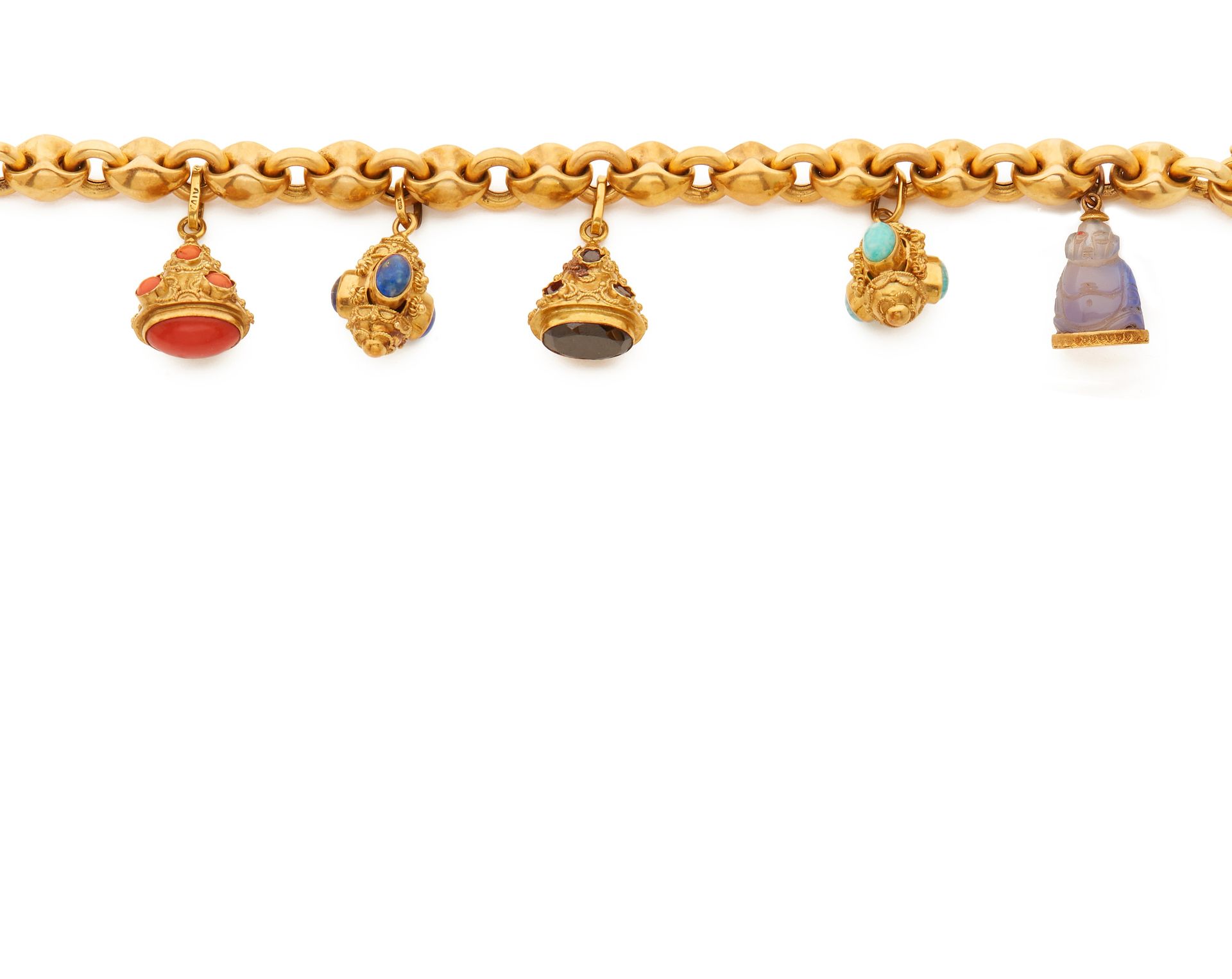 Null Bracelet en or jaune 18K 750/000 orné de cinq pampilles cachet, amulettes, &hellip;