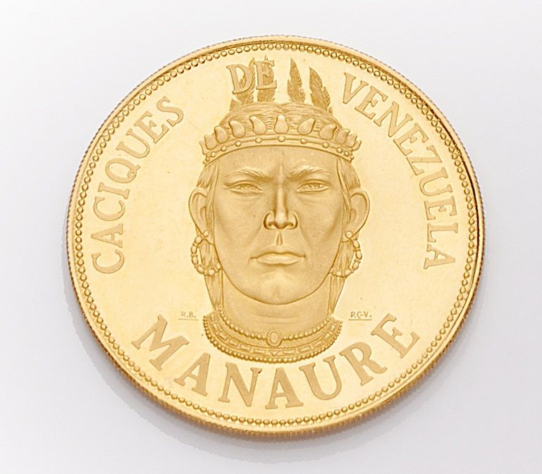 Null 一批四枚900‰黄金代币，"CACIQUES de VENEZUELA"，GUAICAIPURO, MANAURE, CHICURAMAY, YORA&hellip;