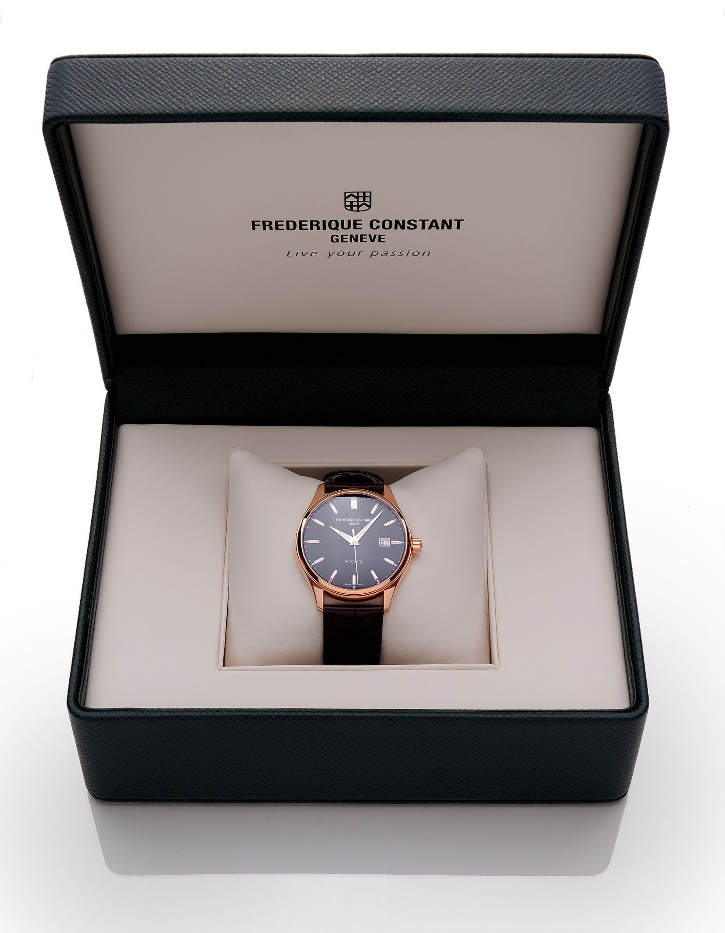 Null FREDERIQUE CONSTANT
Rose gold-plated steel watch, round shape, black dial, &hellip;