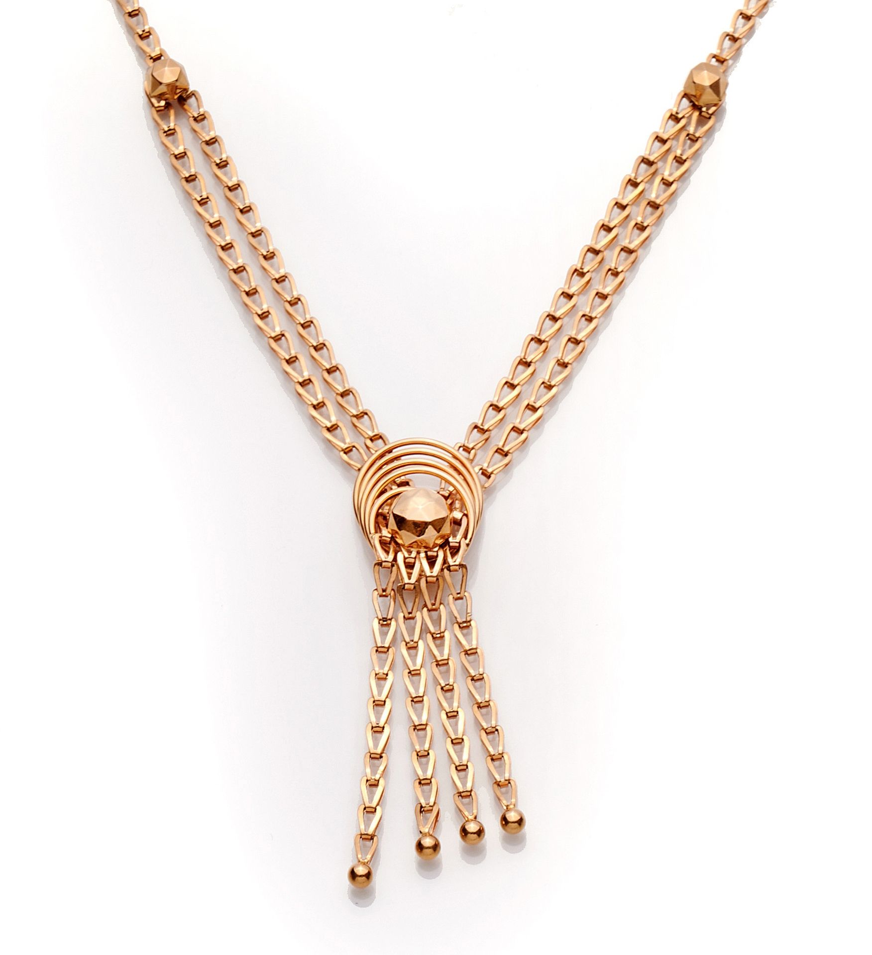 Null Necklace in 18K yellow gold 750‰, folded mesh, adorned with a central motif&hellip;
