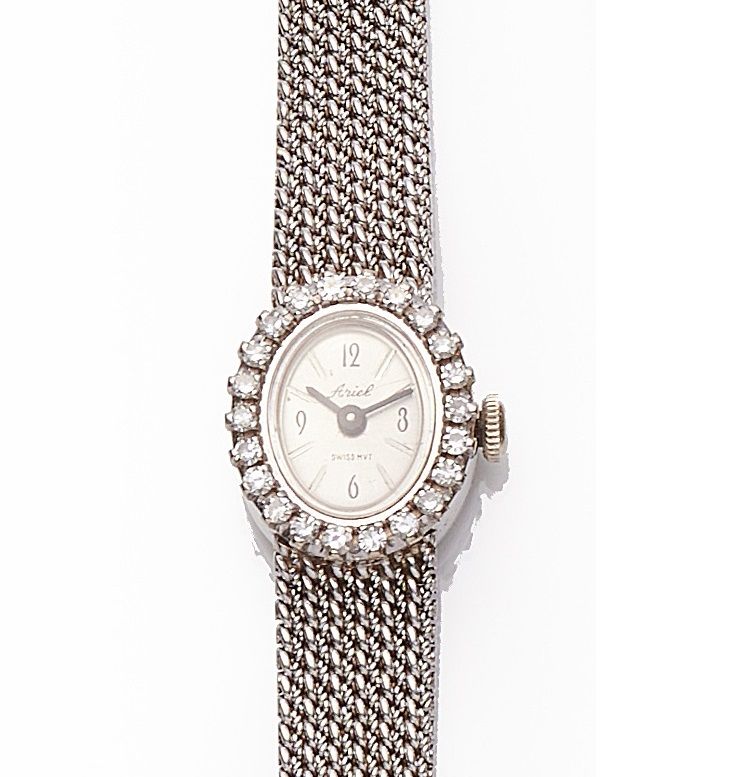 Null Reloj de pulsera para señora en oro blanco de 18 quilates 750‰, forma ovala&hellip;