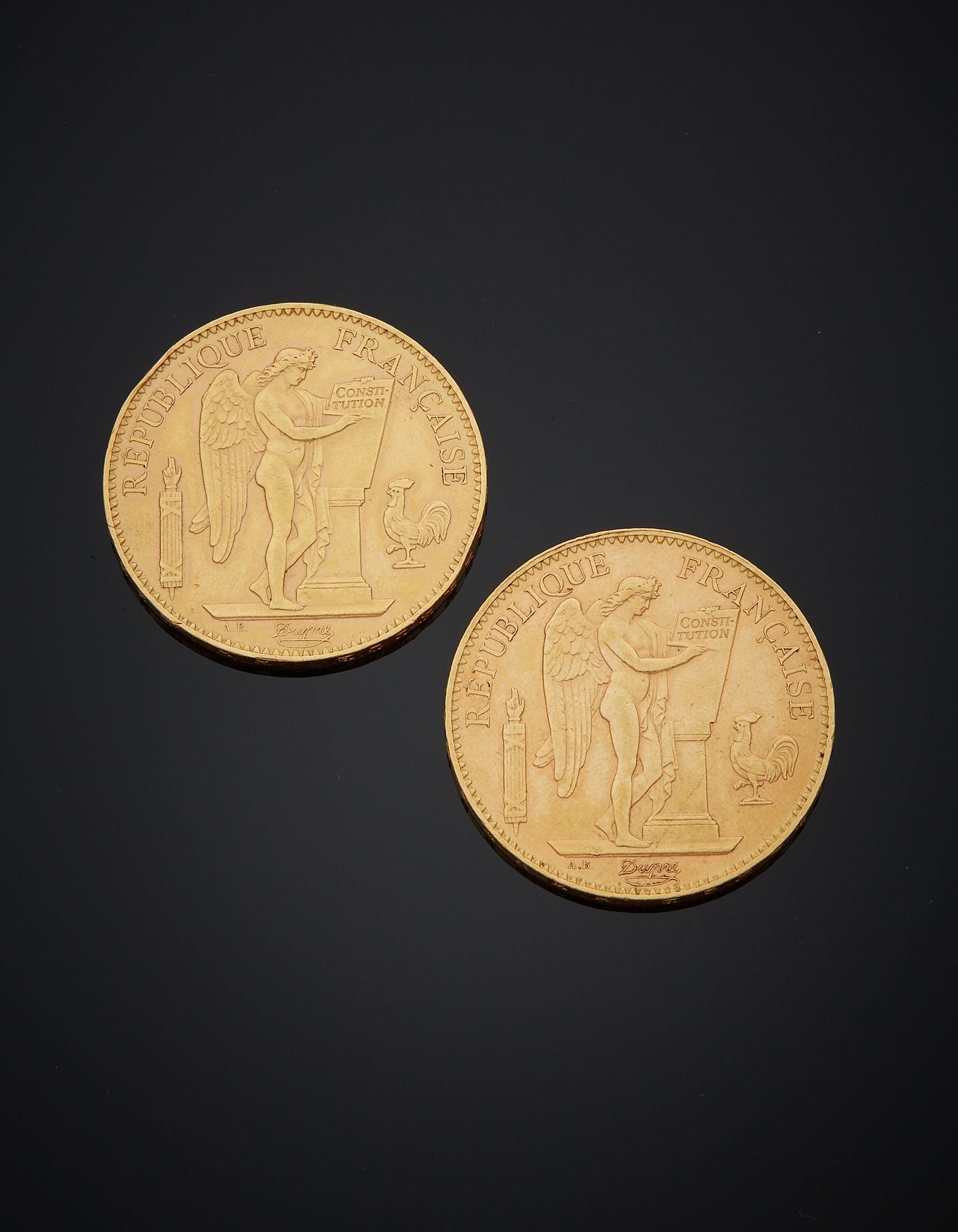 Null Lot bestehend aus :
100-Franc-Münze, Gold 900‰, Genie, datiert 1904.
100-Fr&hellip;