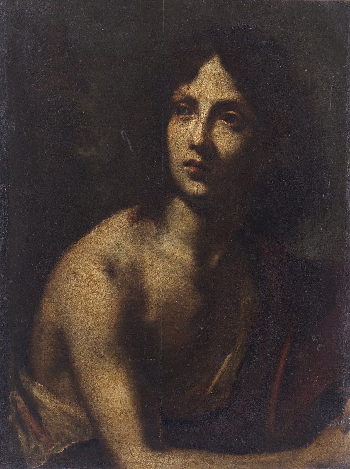 ARTISTA CARAVAGGESCO DEL XVII SECOLO Saint John Baptist. . 17世纪的卡瓦格科艺术家圣约翰-施洗者。布&hellip;