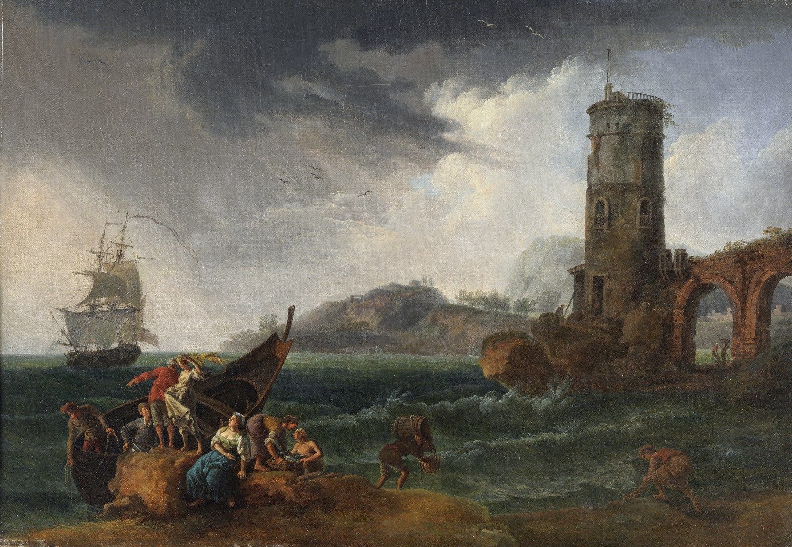 JOSEPH VERNET Stormy ships. 暴风雨中的船只。布面油画.Cm 80,00 x 56,00。签名在中央下方："J.Vernet"。177&hellip;