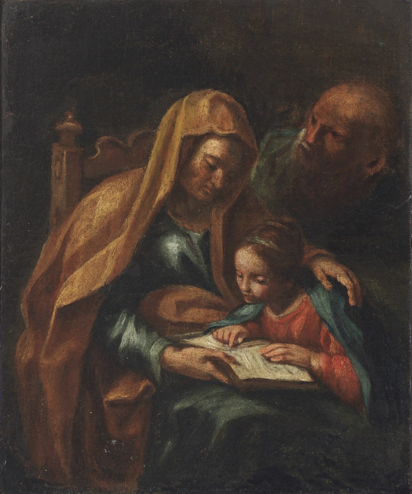 ARTISTA EMILIANO DEL XVIII SECOLO The education of Mary. . 18世纪埃米尔艺术家玛丽的教育。布面油画.&hellip;
