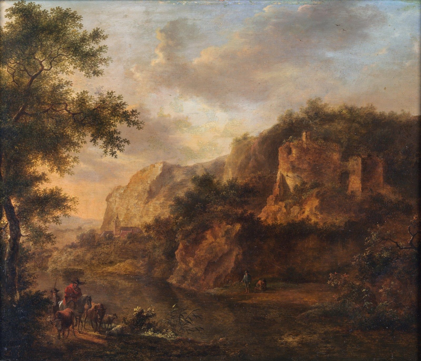 ARTISTA NORDEUROPEO DEL XVII SECOLO Landscape with wayfarers and ruins. . 17世纪北欧&hellip;