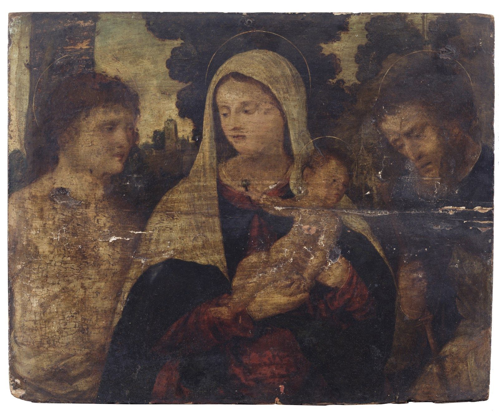 ARTISTA VENETO DEL XVI SECOLO Madonna with Child, Saint John Baptiste and Saint &hellip;