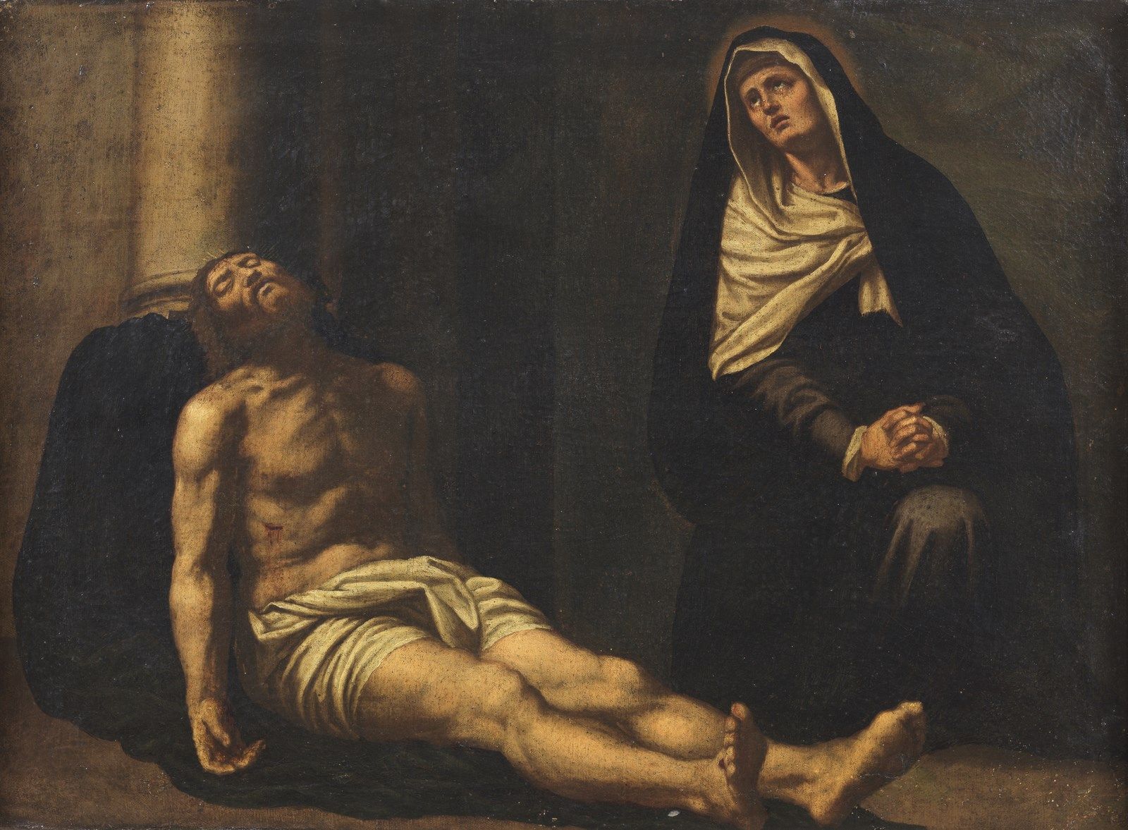 ARTISTA SPAGNOLO DEL XVII SECOLO Pietà. 17世纪西班牙艺术家Pietà。布面油画.Cm 75,00 x 55,00。这幅&hellip;