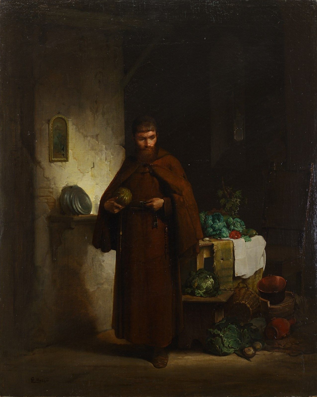 GIUSEPPE MAZZA Interior with friar. Intérieur avec un moine. Huile sur toile . C&hellip;