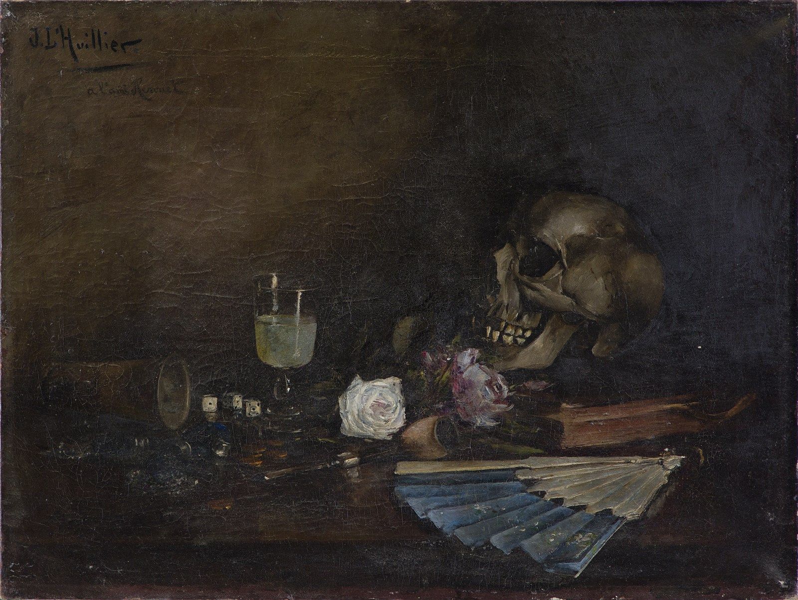 JACQUES L'HUILLIER (1867-?) Vanitas. Vanitas。布面油画.Cm 80,50 x 61,00。签名和右上方的专用。.框架&hellip;