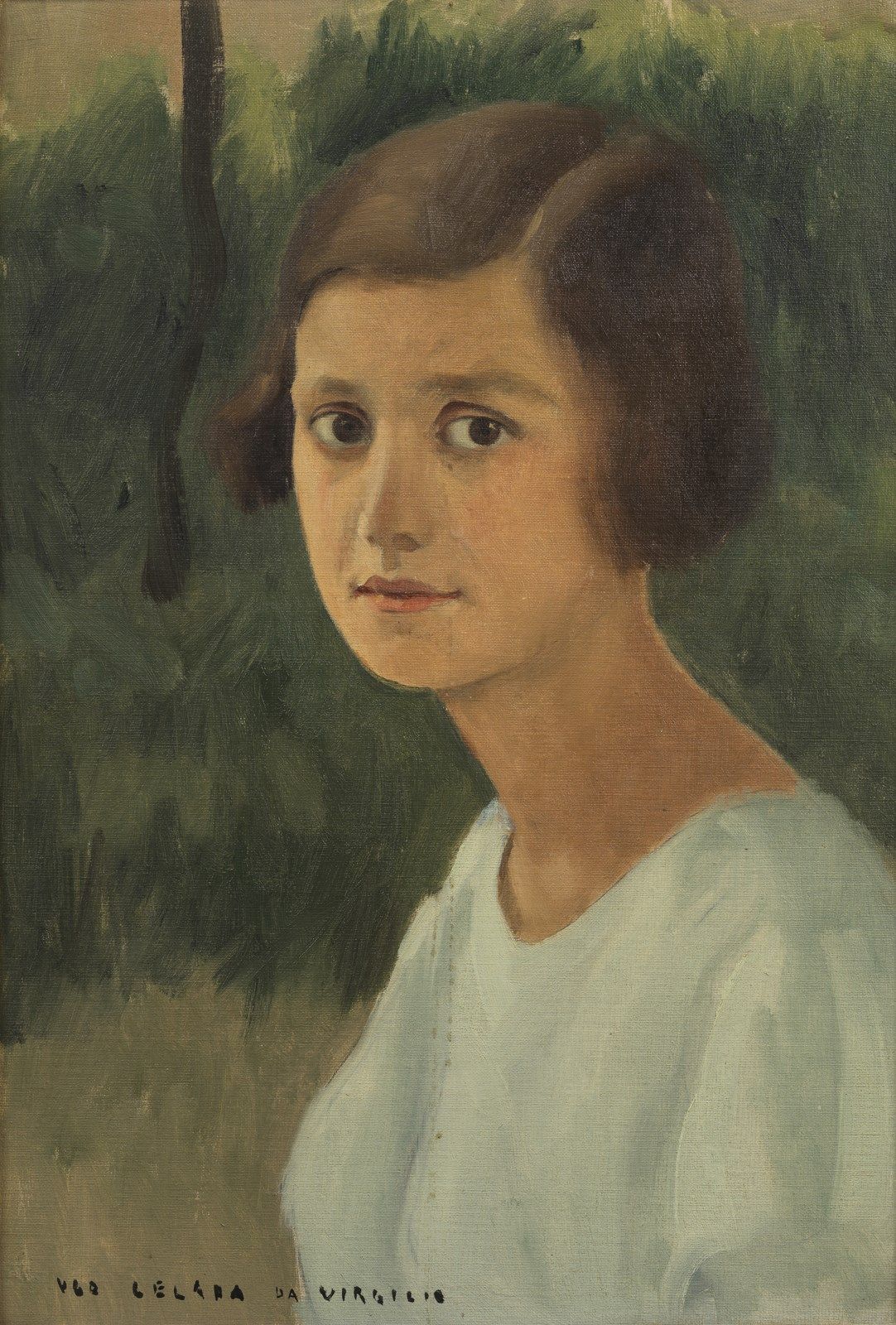 UGO CELADA DA VIRGILIO Portrait of a young woman. 一个年轻女子的肖像。画板上的油画。Cm 35,50 x 50&hellip;