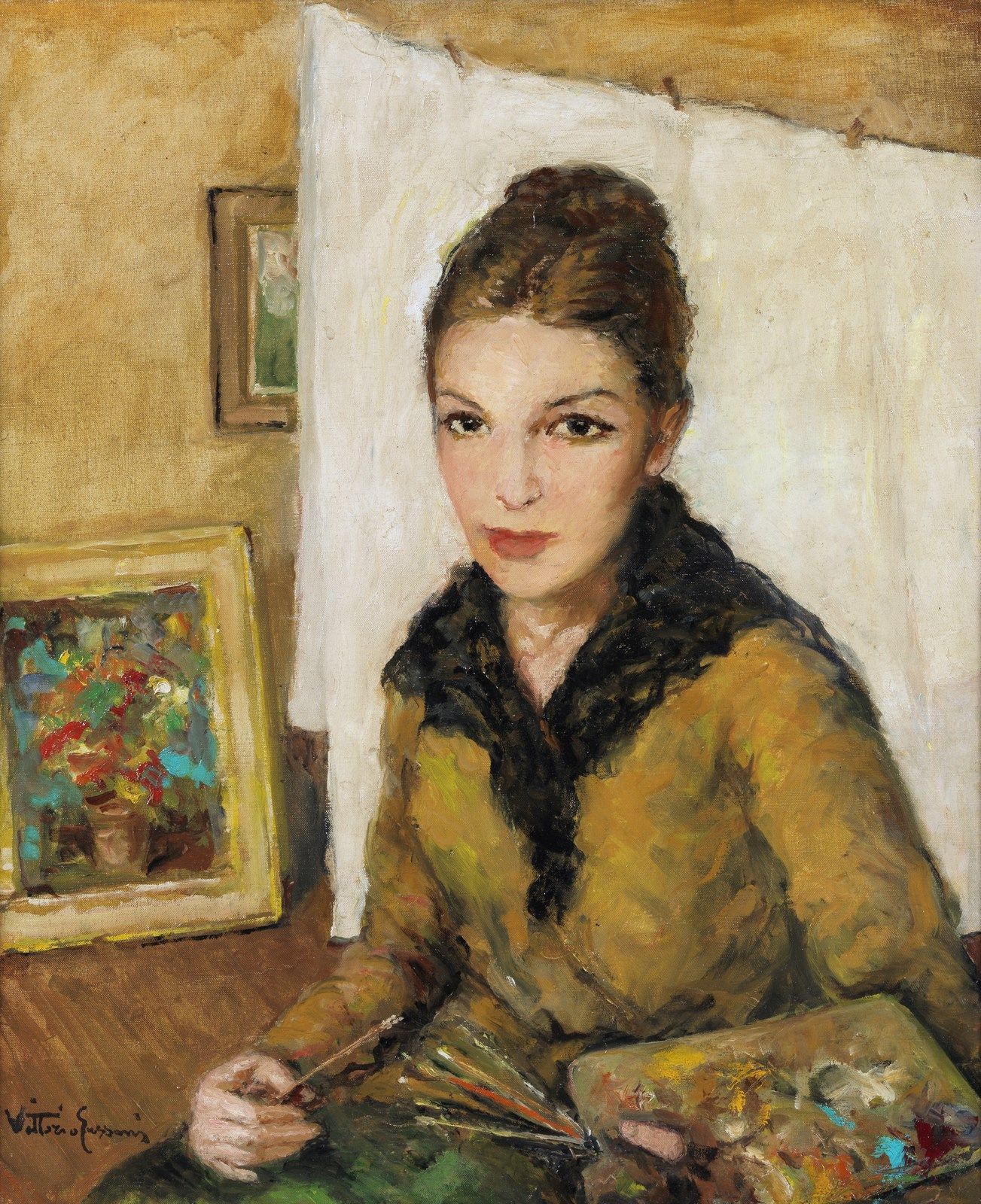 VITTORIO GUSSONI Portrait of a paintress. Portrait d'une peintre. Huile sur toil&hellip;