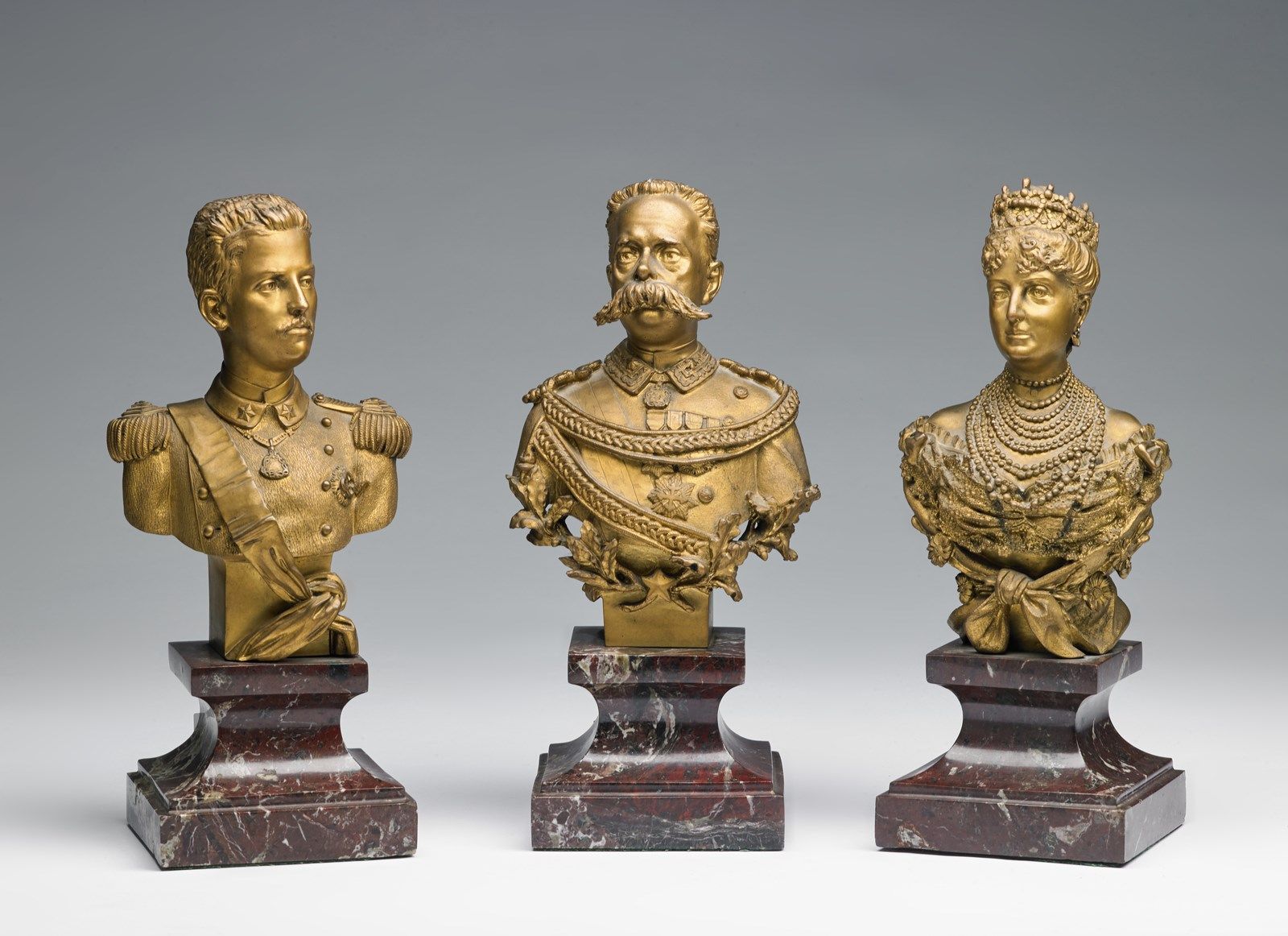 ANTONIO PANDIANI Three gilt bronze sculptures depicting the young Vittorio Emanu&hellip;