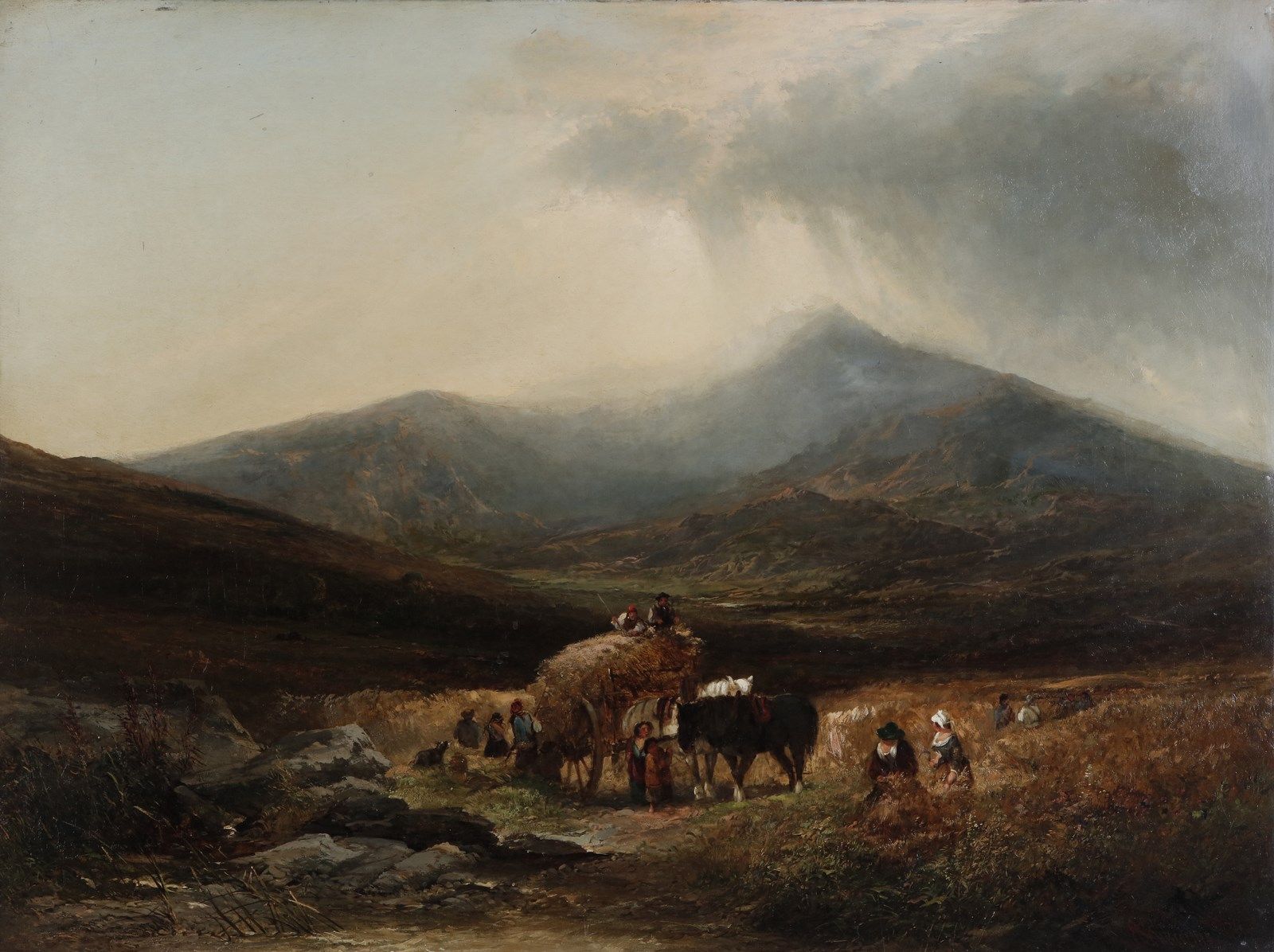 EDWARD CHARLES WILLIAMS Landscape with peasants and animals. 有农民和动物的风景。布面油画.Cm 1&hellip;