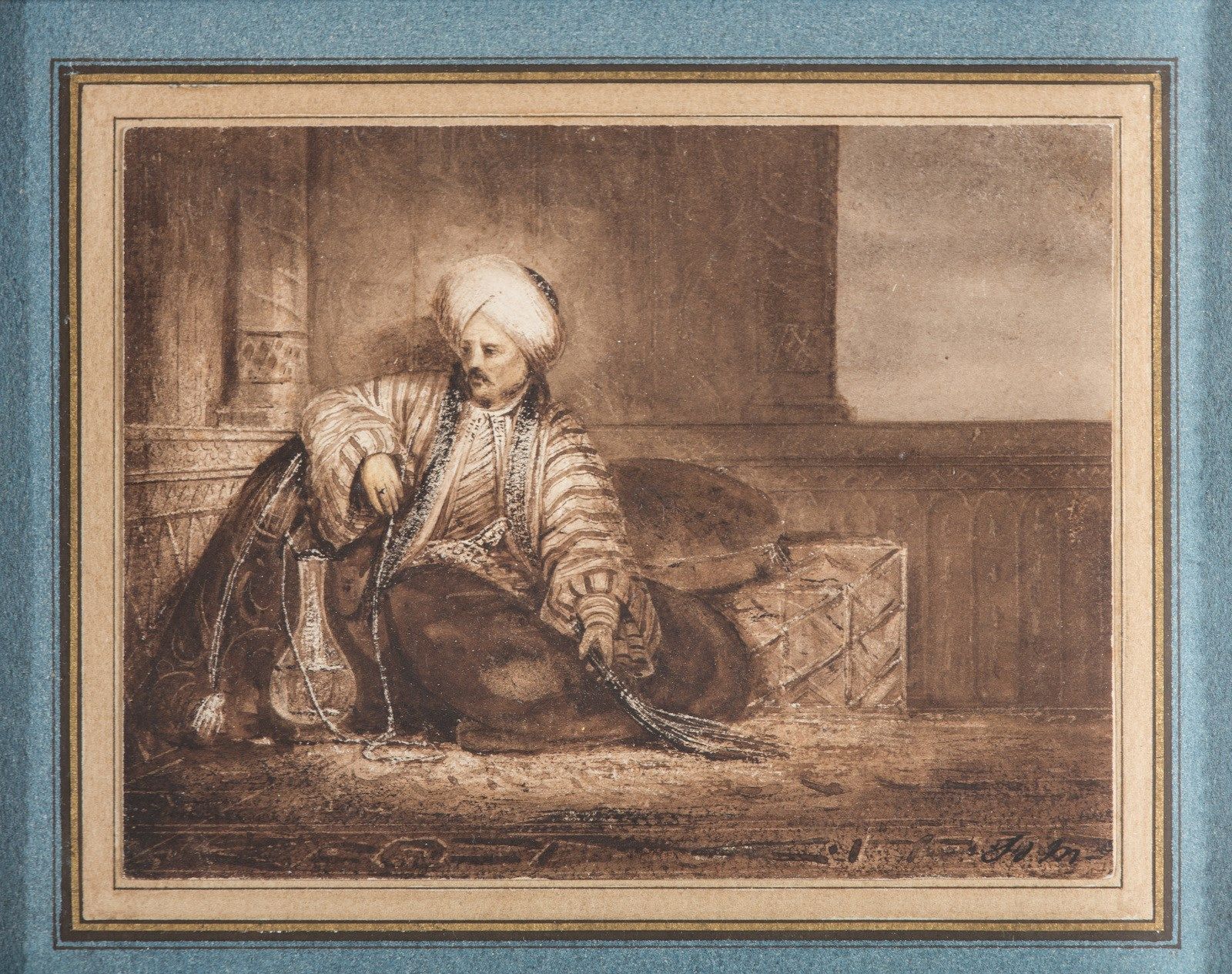 Arte Islamica A gouache, ink and drawing portrait of a Turkish nobleman incompre&hellip;