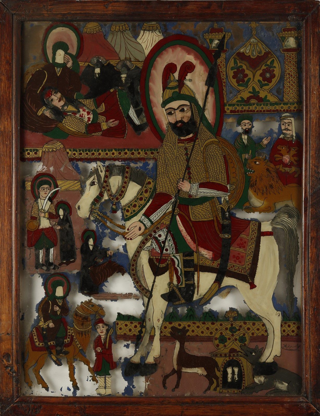 Arte Islamica A Qajar reverse mirror painting depicting a knight on a steedPersi&hellip;
