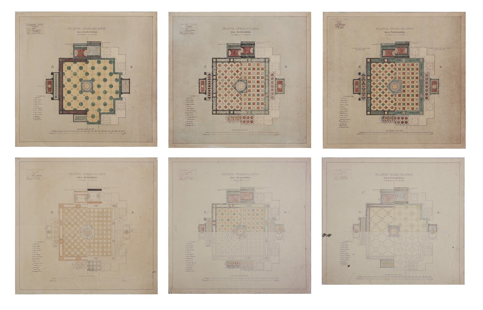 Arte Indiana A group of six sketches for the floor design of the Kelaniya Vihara&hellip;