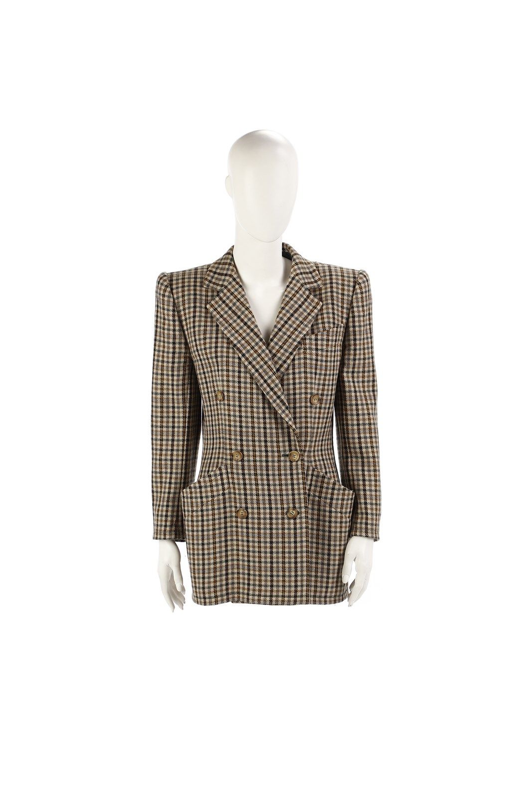 MARIO BORSATO Double-breasted jacket with tartan motif. 格子呢图案的双排扣外套。羊毛...