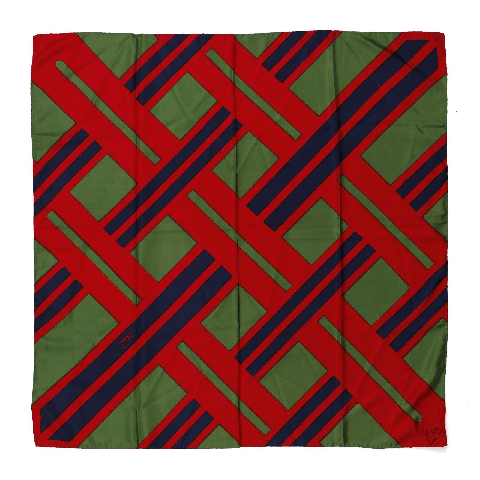ROBERTA DI CAMERINO Multicolored silk scarf (green, red and blue). Foulard en so&hellip;