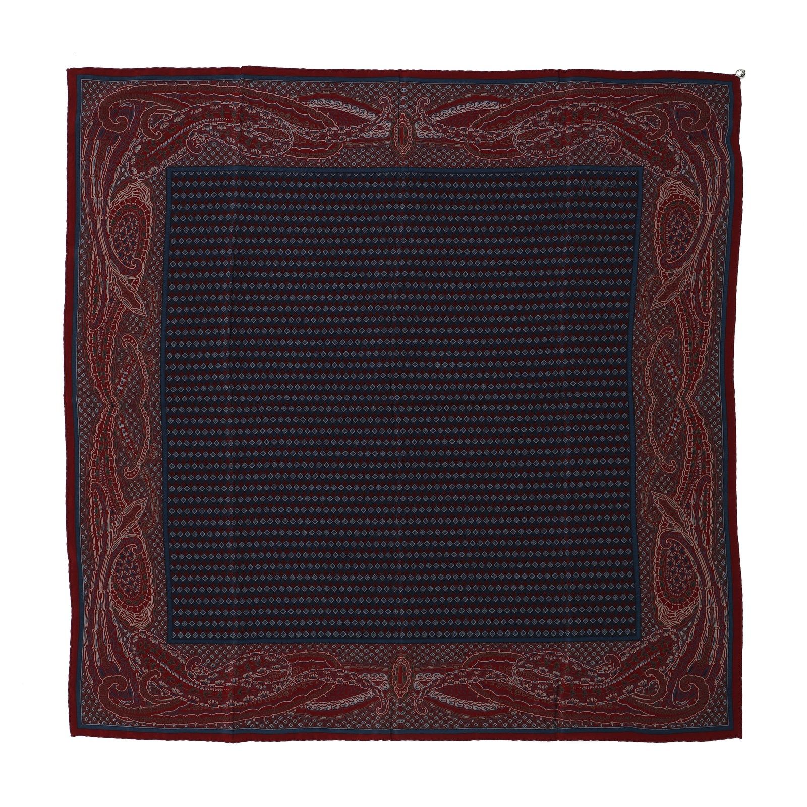 VALENTINO Silk foulard with geometric print (blue and bordeaux). 几何图案的丝绸围巾（蓝色和波尔&hellip;