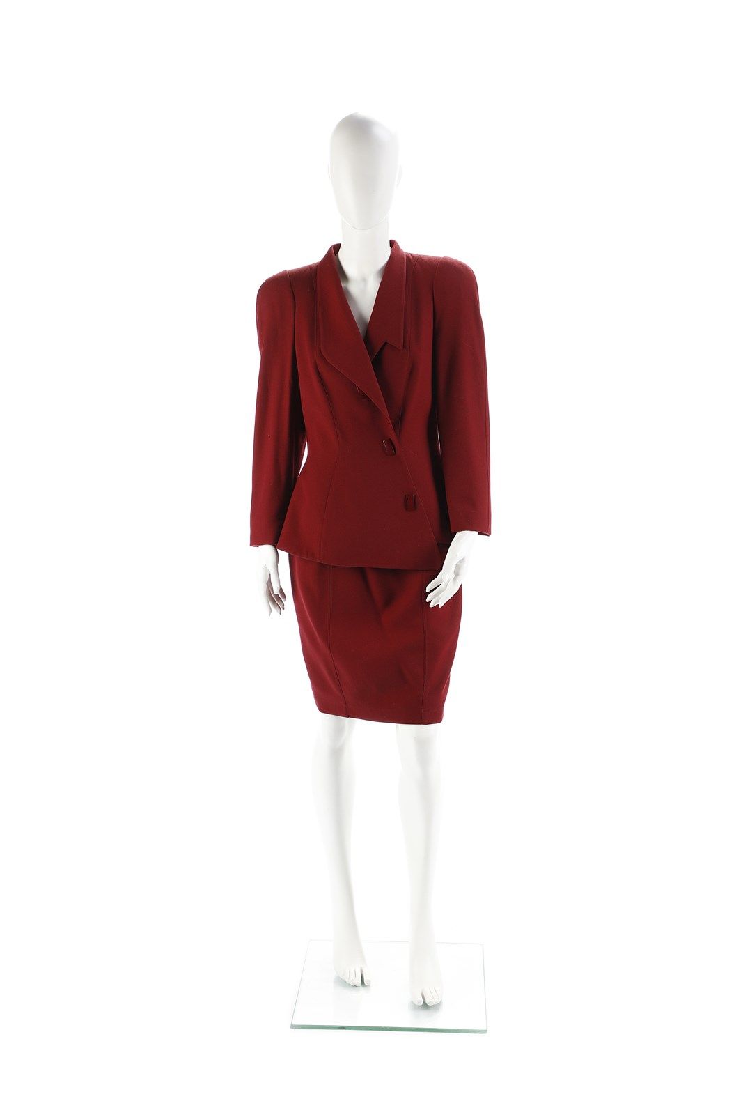 THIERRY MUGLER Suit consisting of jacket with diagonal button closure and burgun&hellip;