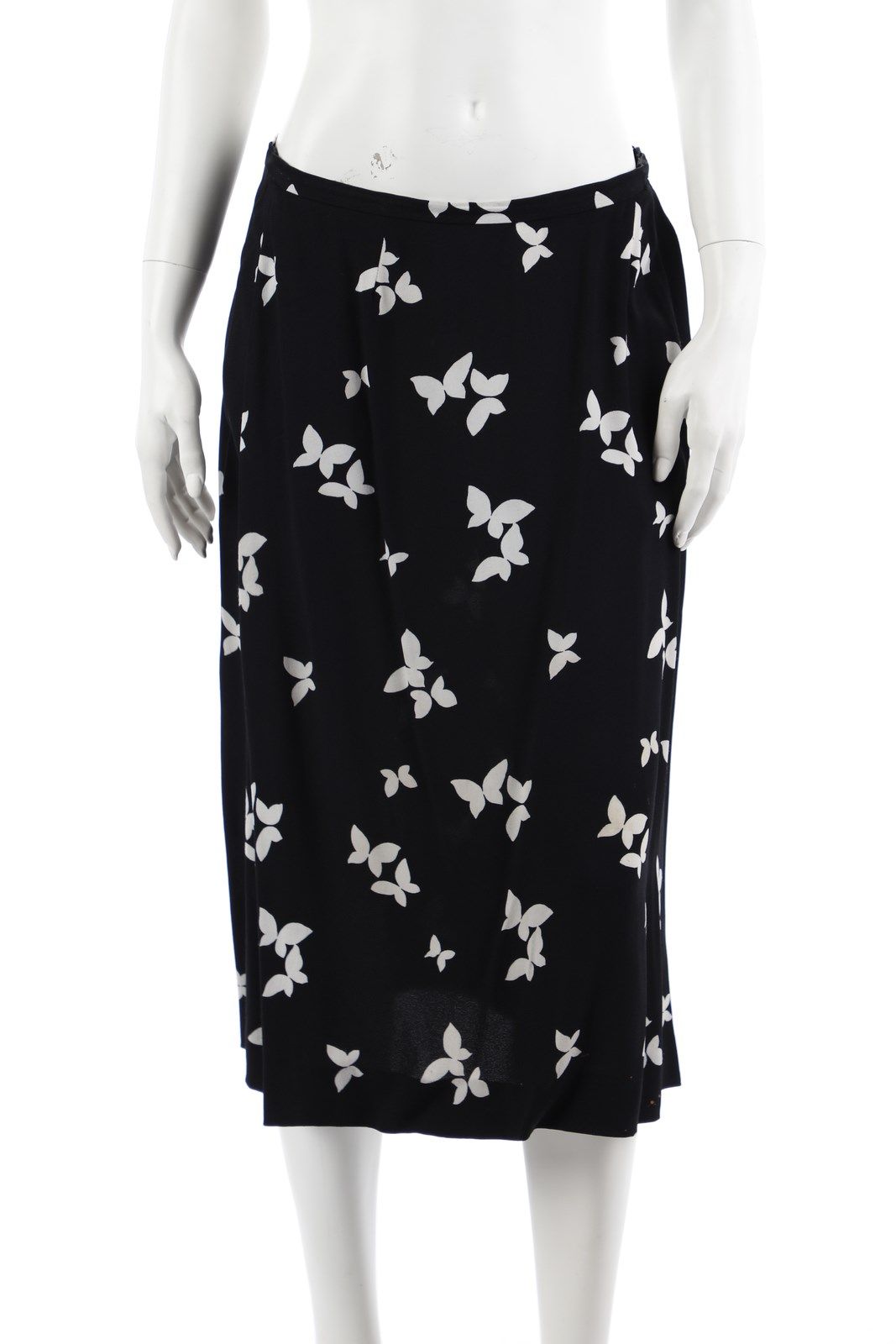 SAINT LAURENT Silk skirt, black background with white butterflies. 80's. Size 44&hellip;