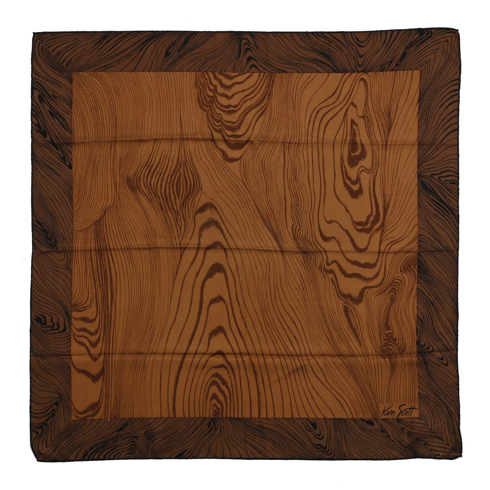 KEN SCOTT Brown silk foulard. Braunes Seidenfoulard. Seide. Cm 82,00 x 82,00.
