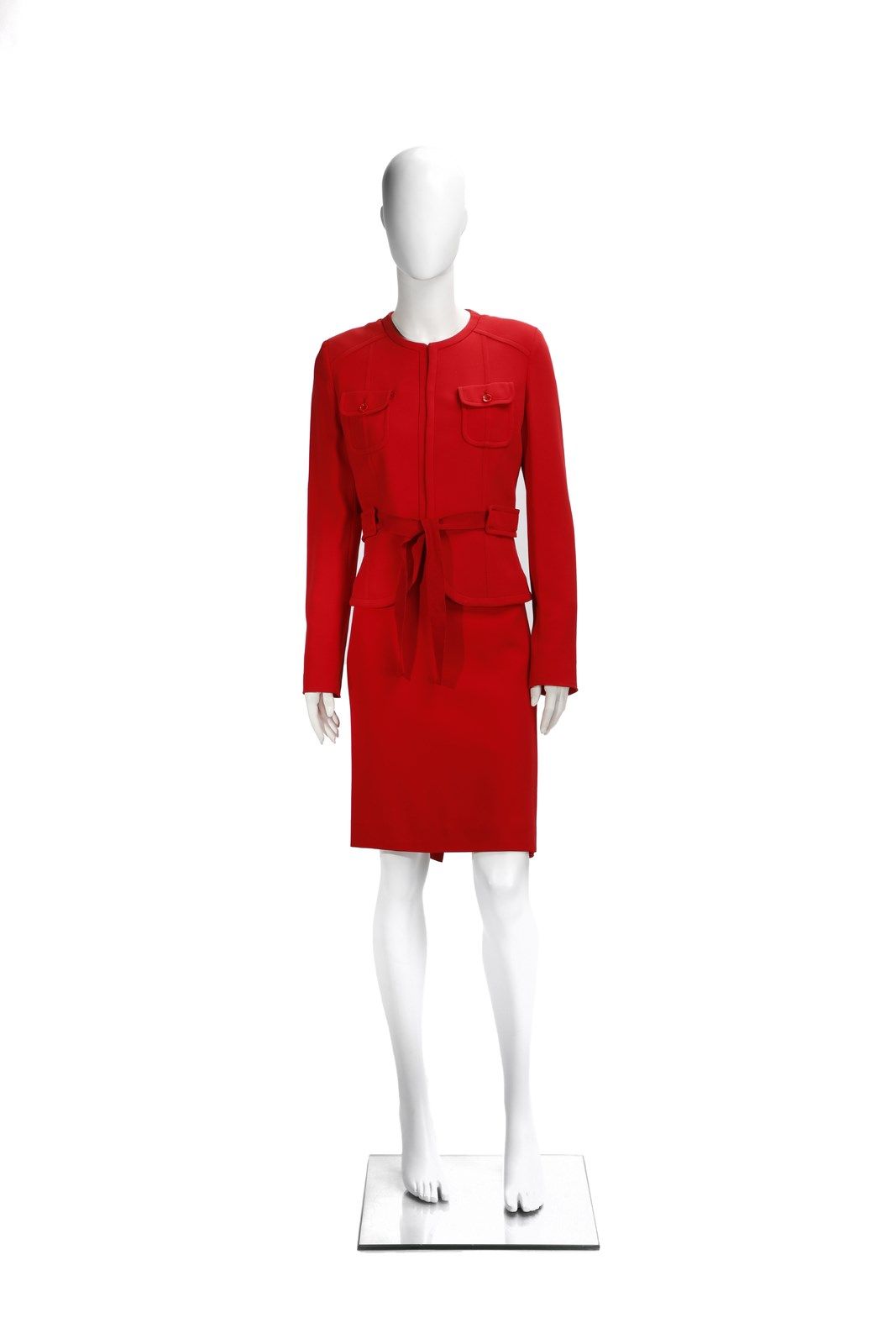 VALENTINO Red suit consisting of jacket with sash closure and front pockets and &hellip;