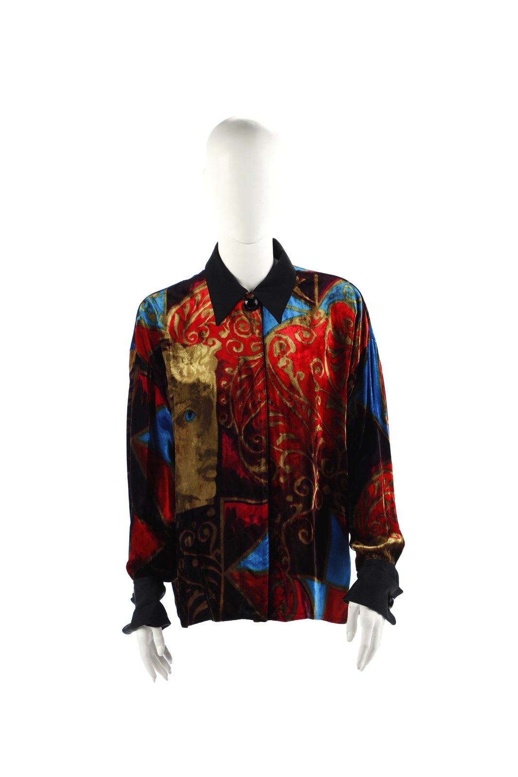 GIANNI VERSACE Blouse in silk velvet with iconic neo-Greek inspired print and ra&hellip;