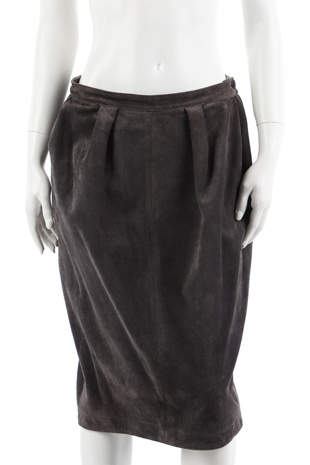 YVES SAINT LAURENT Gray suede leather midi skirt. 灰色绒面皮革半身裙..