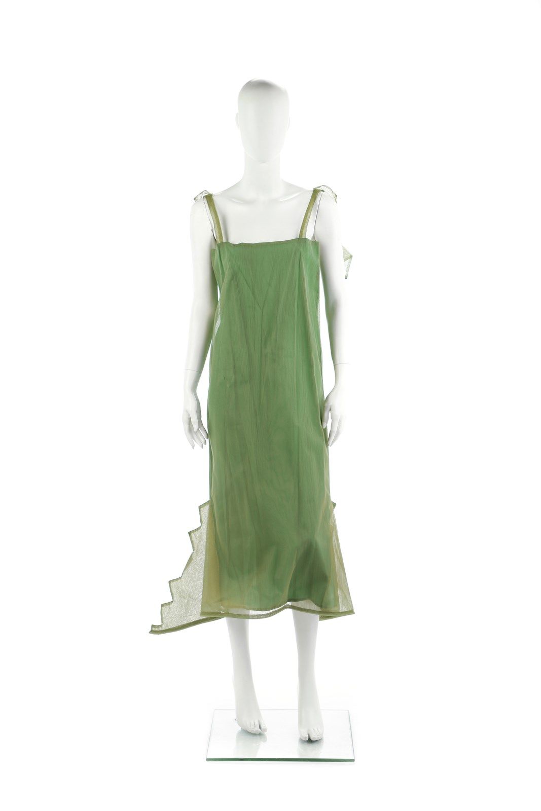 CINZIA RUGGERI Longuette dress in silk crepe de chine, grass green, square neckl&hellip;