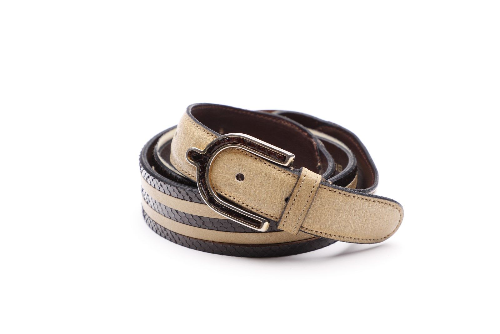STUDIO BOJOLA Brown and beige leather belt. Cinturón de cuero marrón y beige. 19&hellip;