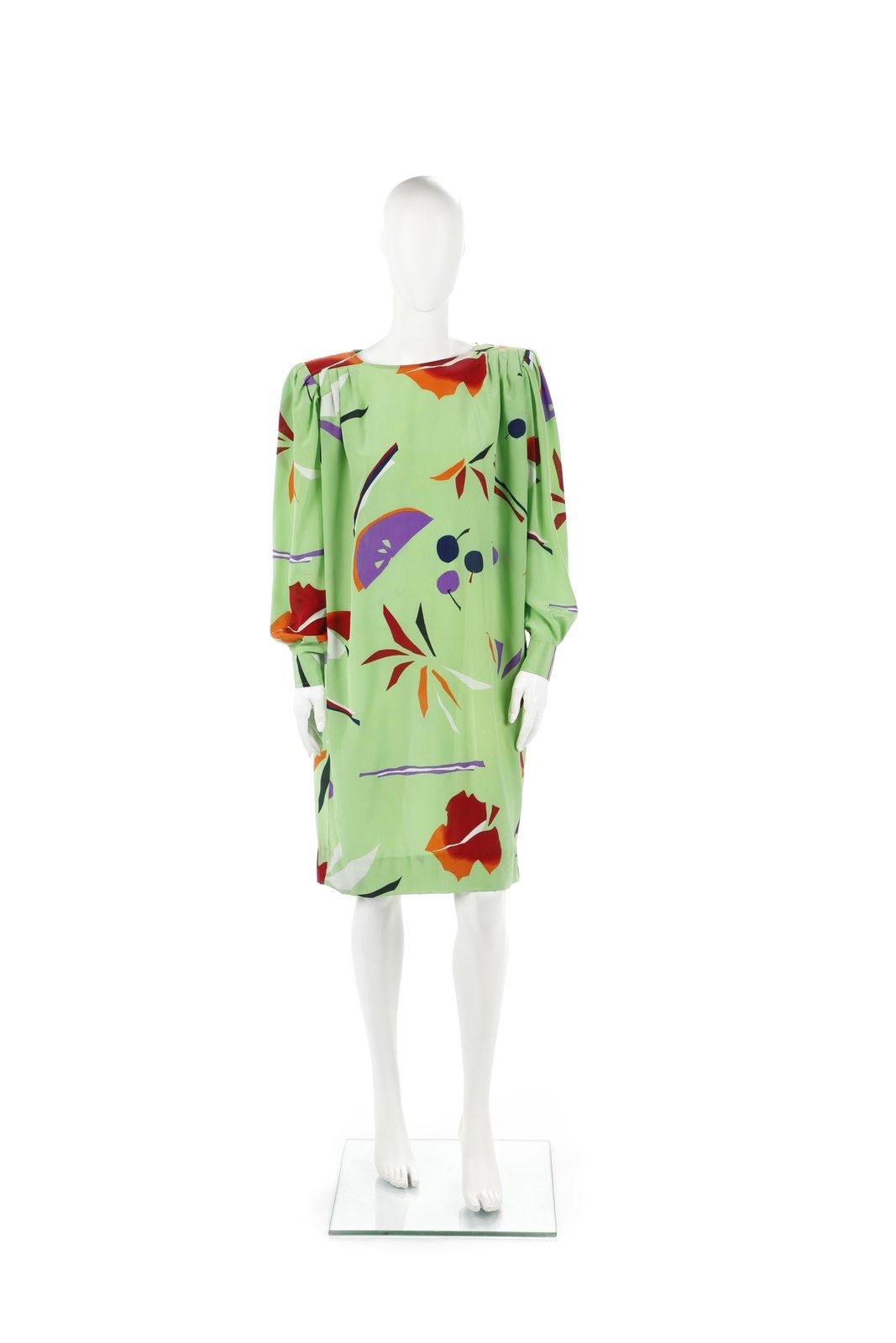 EMANUEL UNGARO Only Woman Line. Silk dress with geometric pattern on an acid gre&hellip;