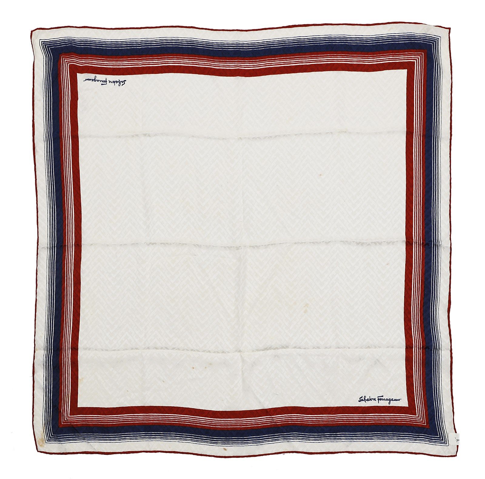 SALVATORE FERRAGAMO Multicolored foulard (cream, blue and red) in silk. 丝绸的多色粗纱（&hellip;