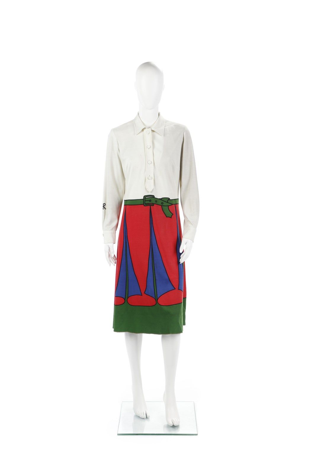 ROBERTA DI CAMERINO Longuette dress with button closure and collar. White with t&hellip;