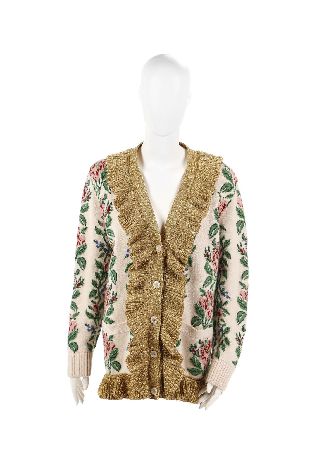 GUCCI Floral patterned cardigan in wool. Interior in printed silk. 2000's. Flora&hellip;