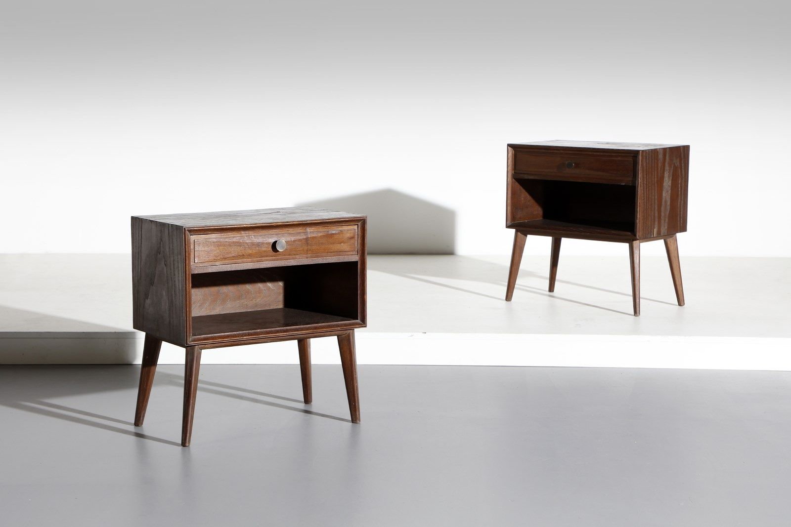 BUFFA PAOLO (1903 - 1970) PAOLO Pair of bedside tables. 1940. Sandblasted oak. C&hellip;