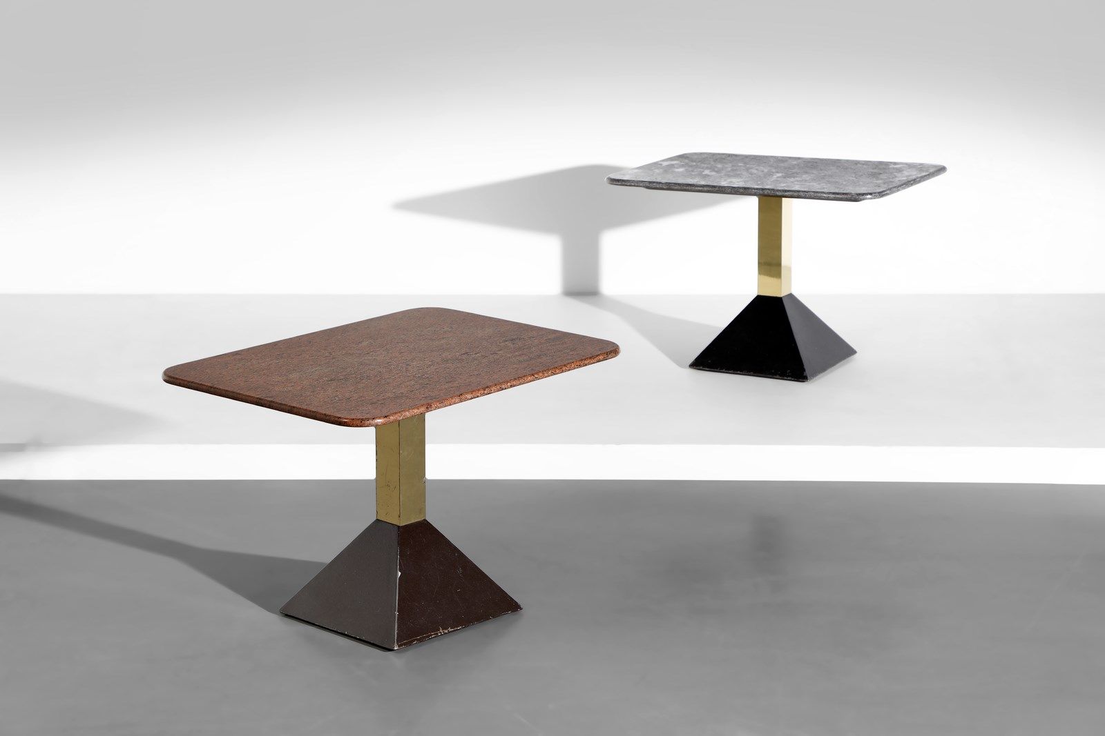 Manifattura Italiana MANIFATTURA ITALIANA Pair of coffee tables. Brass, painted &hellip;