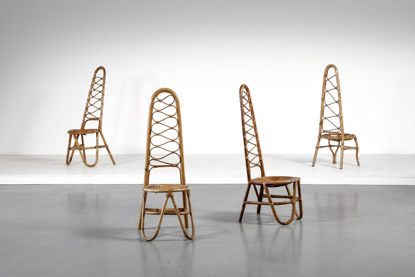 Manifattura Italiana MANIFATTURA ITALIANA Four chairs. India cane. Cm 120.00 x 4&hellip;