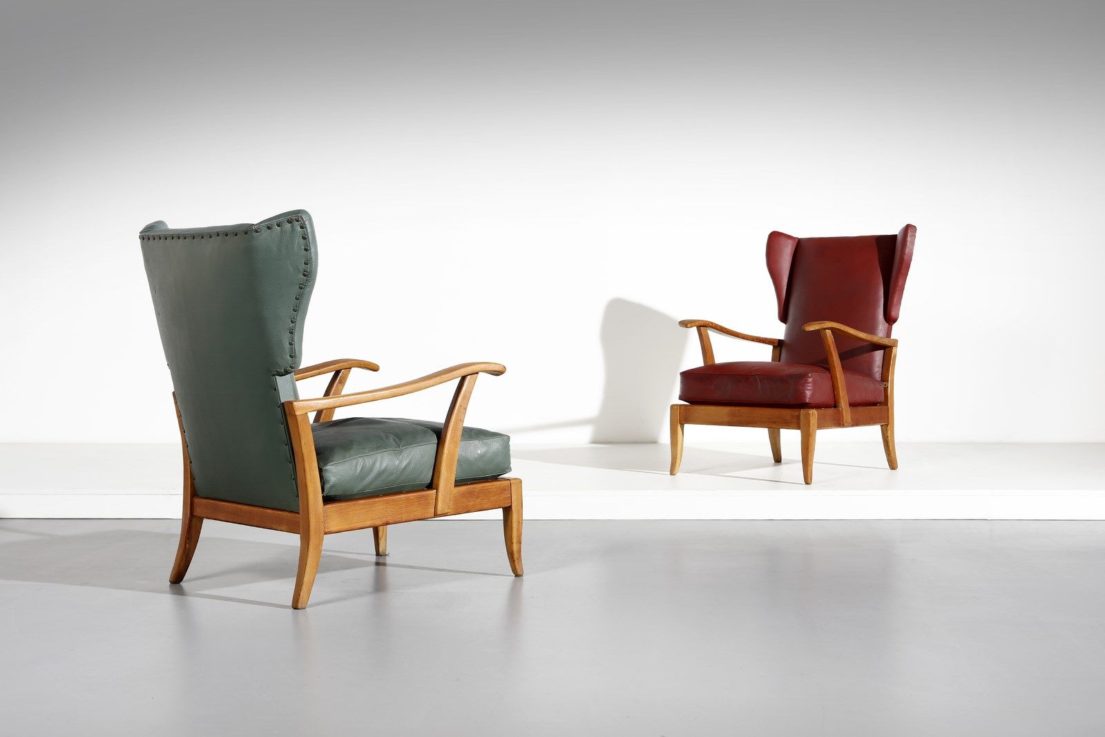 ITALIAN WORK ITALIAN WORK Pair of armchairs. Beech wood and skai.. Cm 80,00 x 95&hellip;
