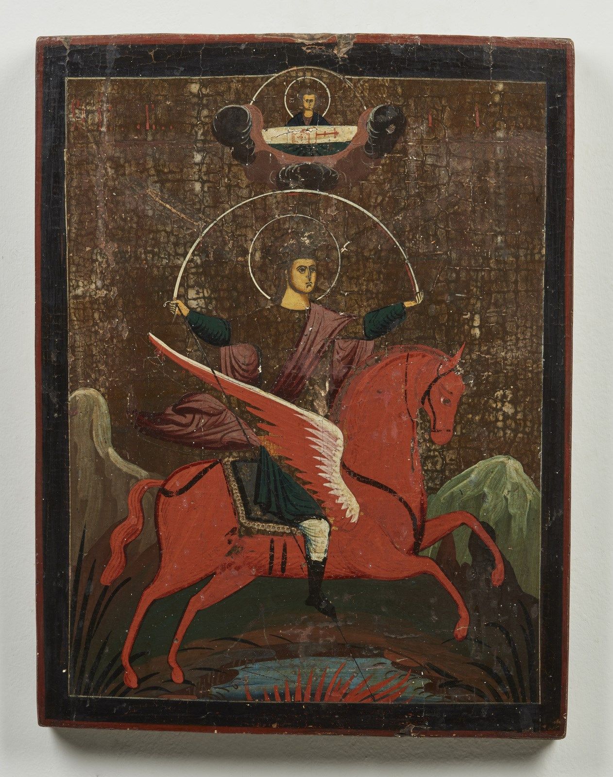 RUSSIAN ICON, 19TH CENTURY 俄罗斯圣像，19世纪 圣米迦勒天启骑士。木板上的淡彩画。Cm 33,50 x 43,50。