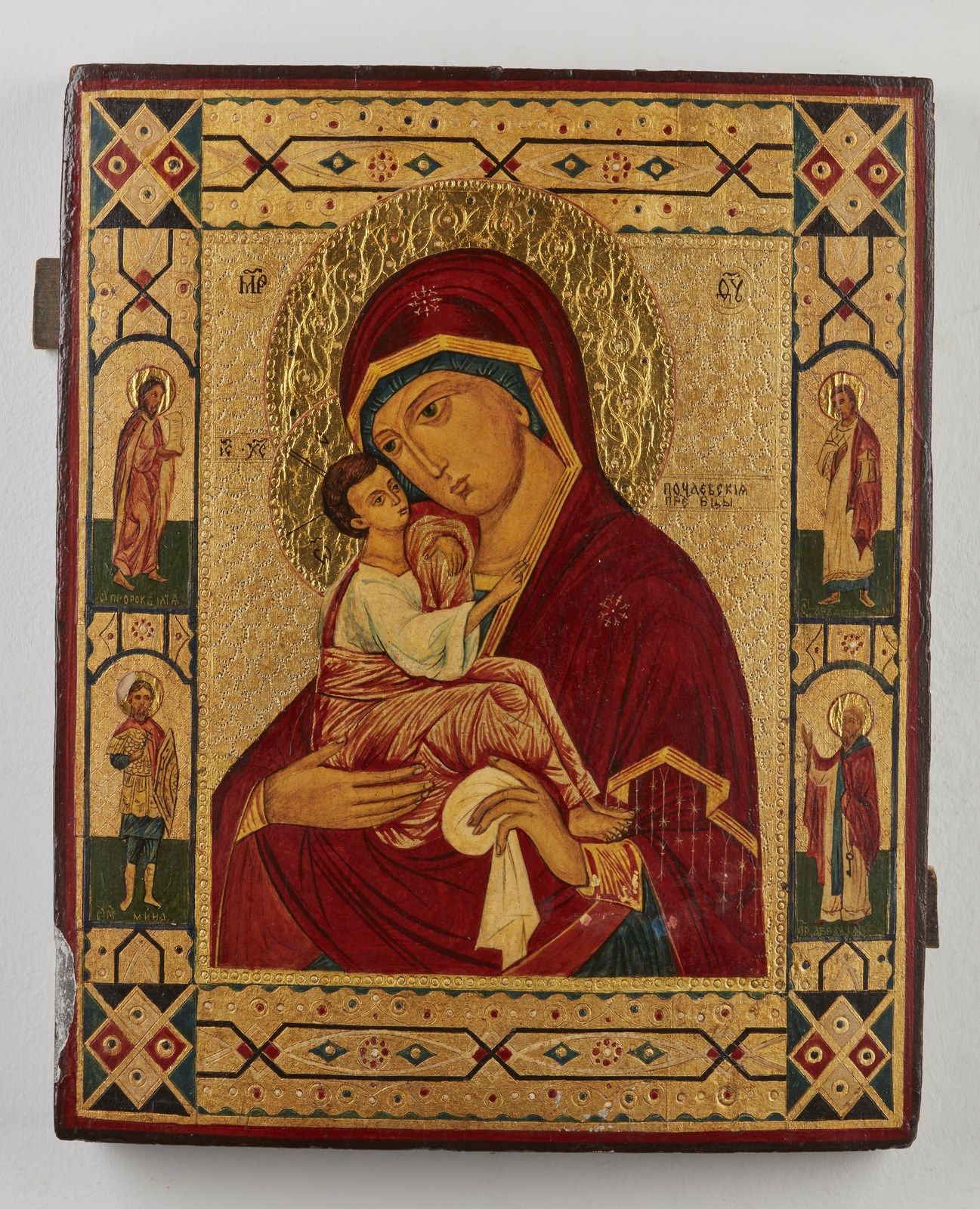 RUSSIAN ICON, 19TH CENTURY 俄罗斯圣像，19世纪 天主之母Eleusa。木板上的淡彩画。Cm 28,00 x 35,00。