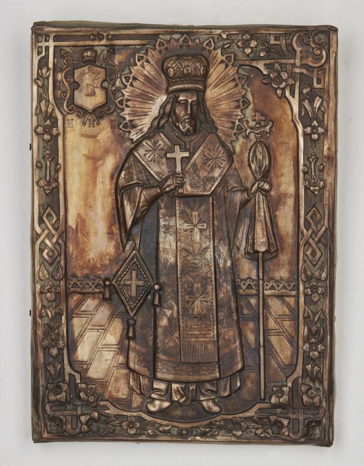 RUSSIAN ICON, 19TH CENTURY 俄罗斯圣像，19世纪 圣尼古拉。镀银的金属。Cm 12,00 x 16,50。