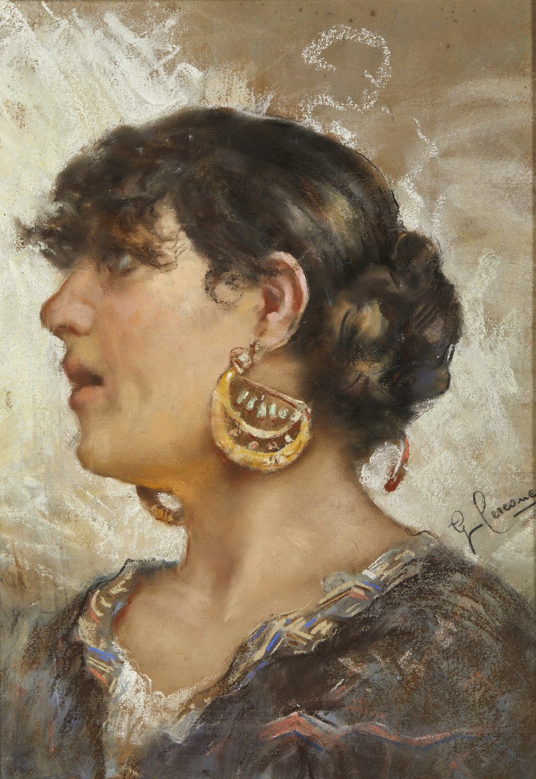 CERCONE ETTORE (1850 - 1911) Ritratto di donna. 埃托雷-塞尔科内（1850 - 1911）。一个女人的画像。签名&hellip;