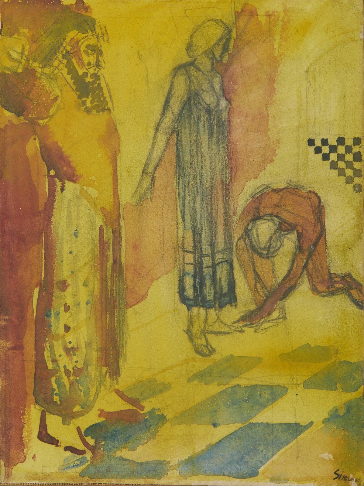 SIRONI MARIO (1885 - 1961) Composizione con figure. 西罗尼-马里奥（1885 - 1961）。有人物的构图。&hellip;