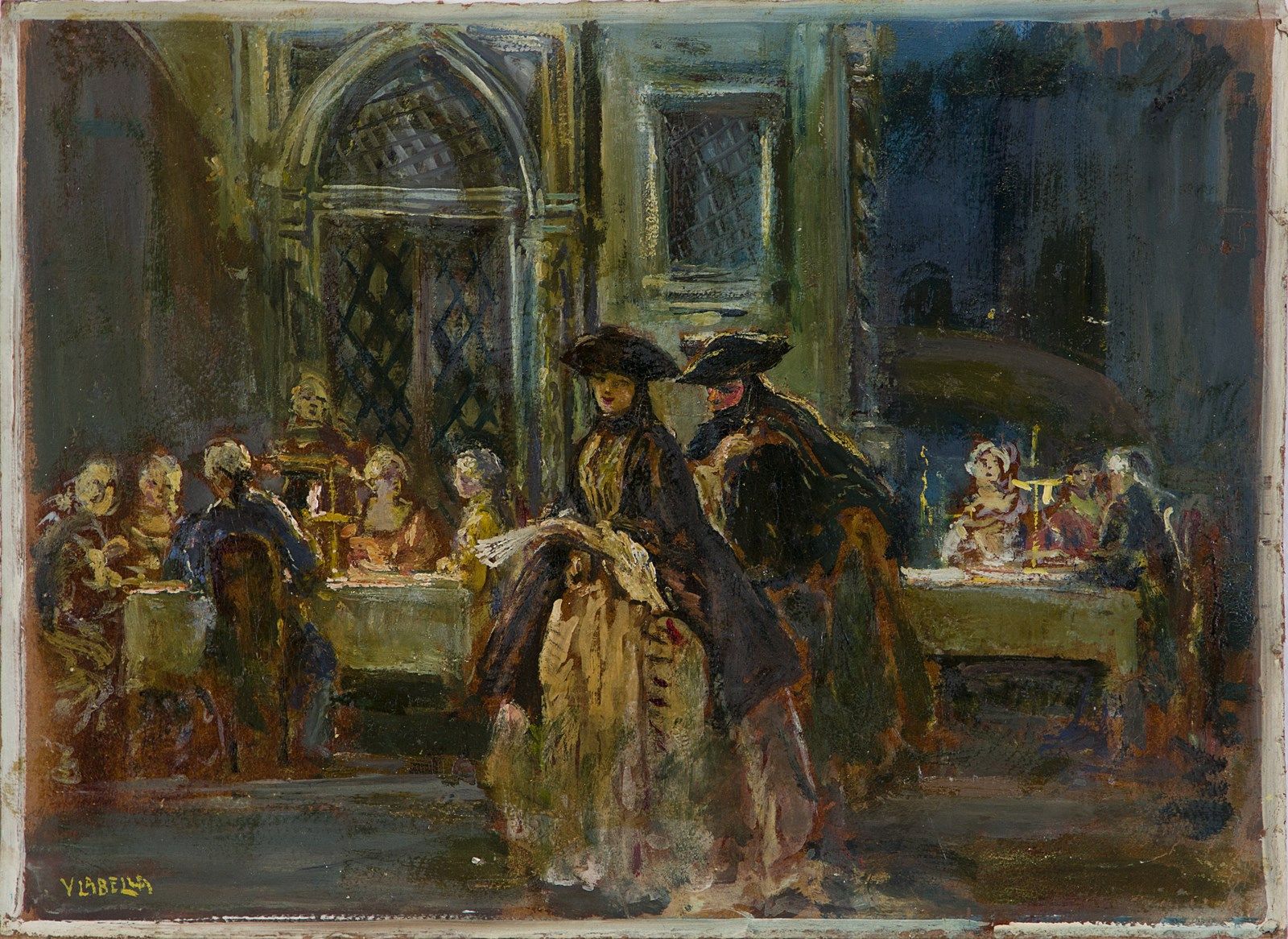 LABELLA VINCENZO (1872 - 1954) Scena d'interno con personaggi in costume settece&hellip;