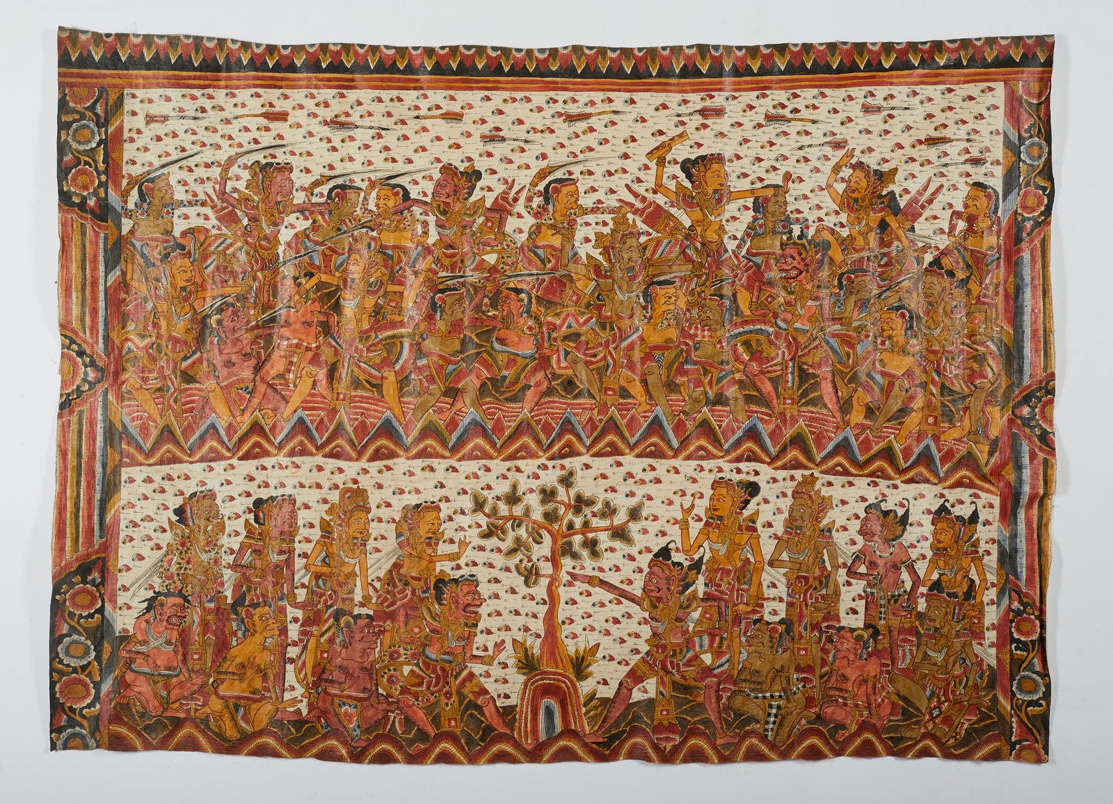 South-Est Asian Art A large textile painted with epic scenes Südostasiatische Ku&hellip;