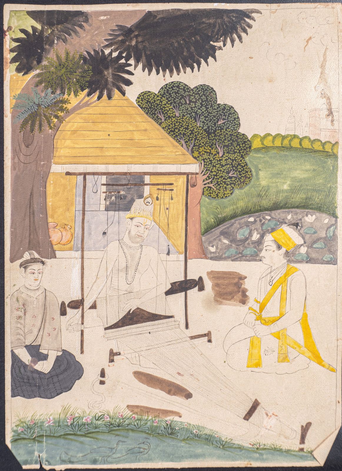 Indian Art A copy of a famous painting "Kabir tending his loom" Art indien. Une &hellip;