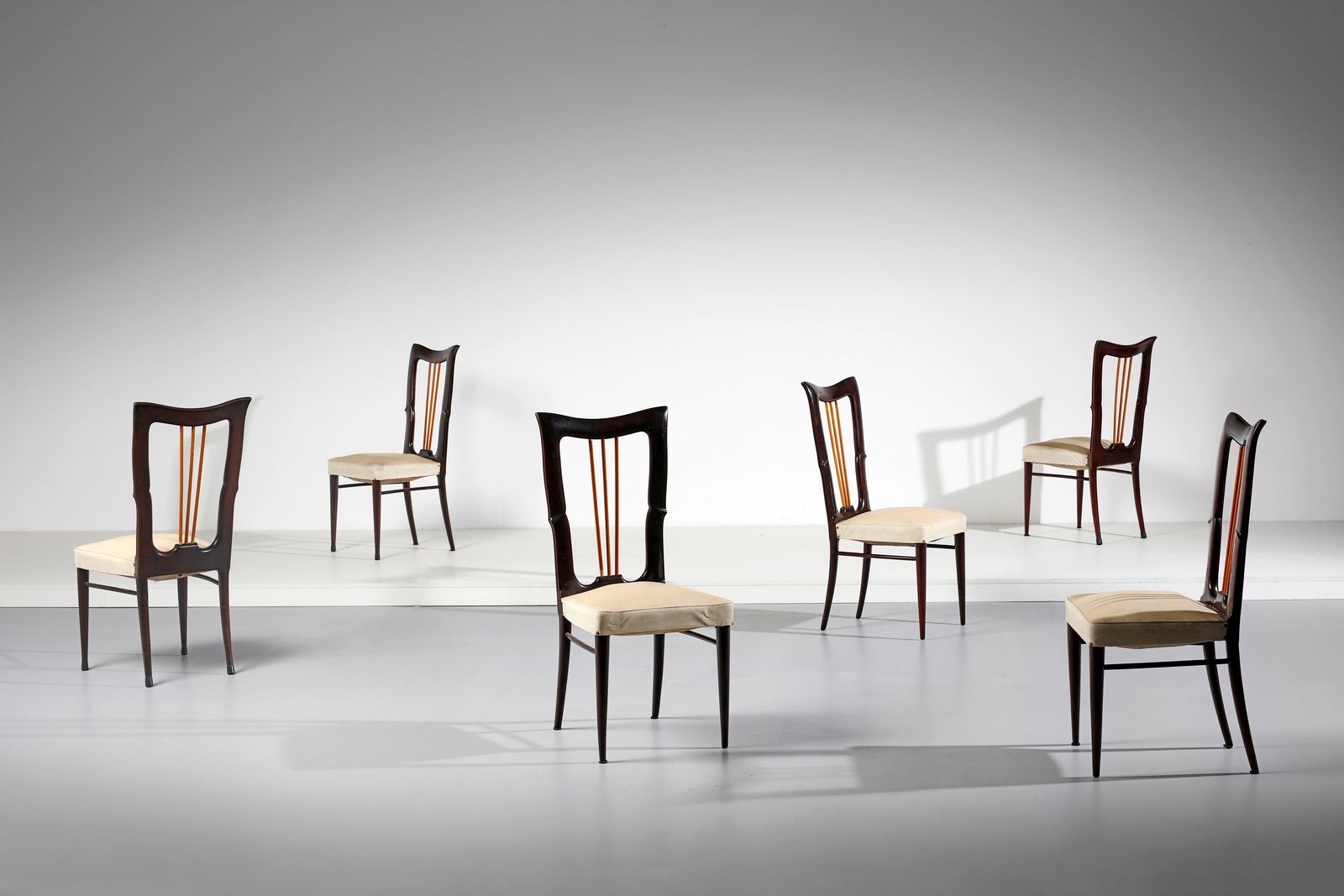 ITALIAN WORK ITALIAN WORK. Six chairs. 1950s.. Cm 46,00 x 102,00 x 56,00.