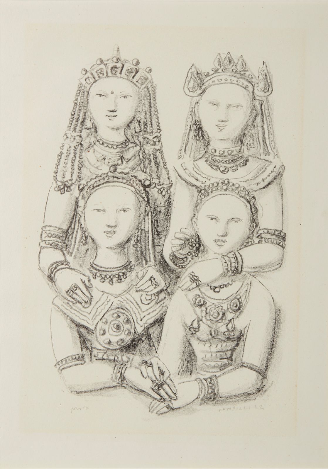 CAMPIGLI MASSIMO (1895 - 1971) CAMPIGLI MASSIMO (1895 - 1971) 公主们。1942.石版画。Cm 42&hellip;